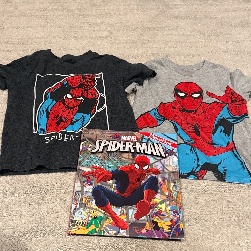 Marvel Spider-Man Kids T-Shirt Set in Gray and Black plus book!